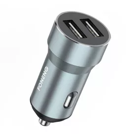  Foneng Fém Autós Töltő Dual USB 2.4A (Ezüst) (C08-silver)