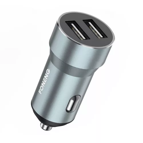Foneng Fém Autós Töltő Dual USB 2.4A (Ezüst) (C08-silver)