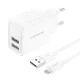 Foneng 2x USB-A 2.4A (Fehér) Töltő + USB-A – Lightning Kábel (EU53 iPhone)