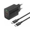 Foneng USB-C Dual Portos Hálózati Töltő (EU66 C-C/black)
