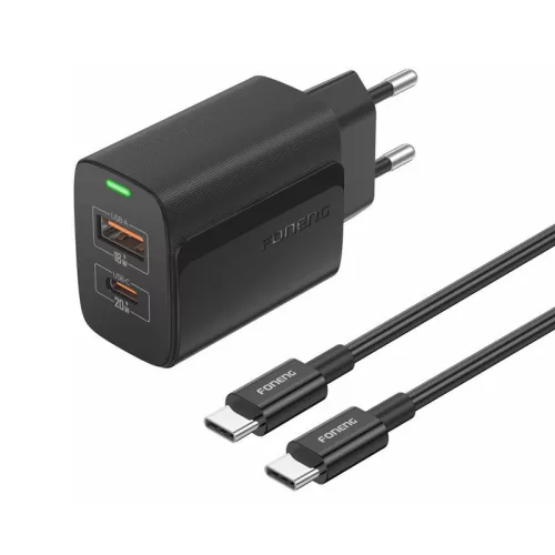 Foneng USB-C Dual Portos Hálózati Töltő (EU66 C-C/black)