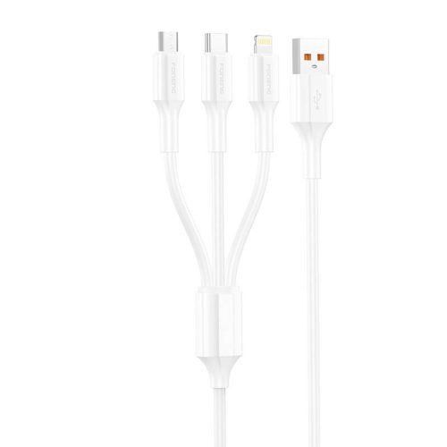 Foneng XS01 3in1 USB-C / Micro USB / Lightning kábel, 3A, 1,2m (fehér)