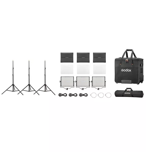 Godox Studio P120Bi K2 tripla LED panel/videólámpa szett