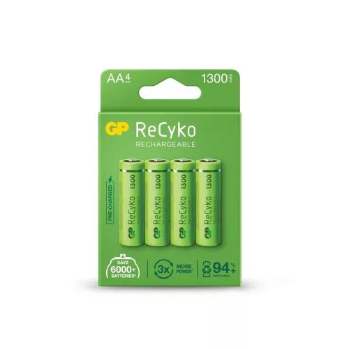 GP elem (R6) AA Rechargable RECYKO, NiMH R6, (4 elem / blister), 1300mAh