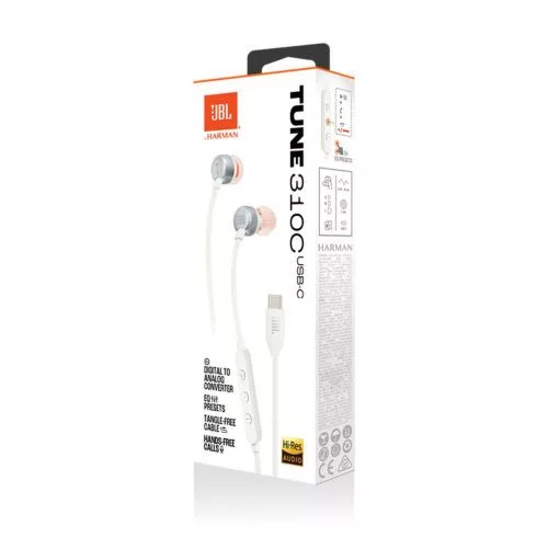 JBL Tune 310C Pure Bass in-ear fülhallgató, (Type-C) (fehér)