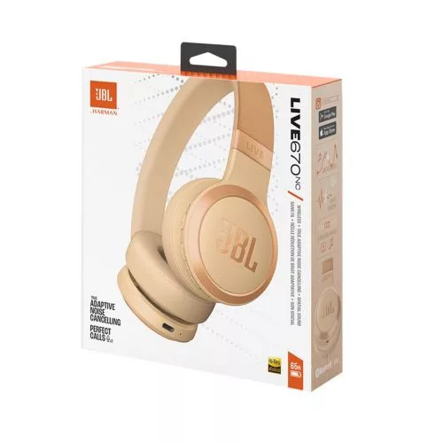 JBL Live 670NC Bluetooth vezeték nélküli on-ear fejhallgató (bézs)