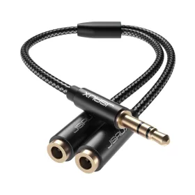   JSAUX 3,5mm TRS Jack (Male)- Dupla 3,5mm Jack (Female) Kábel [Fekete, 1,2m]