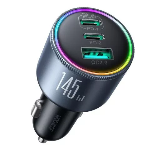 Joyroom autós töltő Mini C+C+U 145W Type-C – Type-C kábellel 100W (fekete)