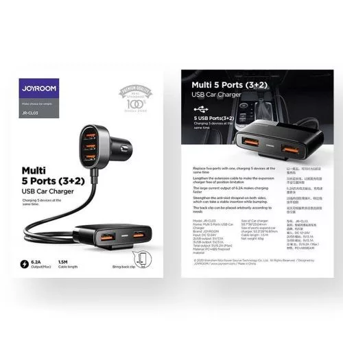 Joyroom autós töltő 5-in-1, U+U+U+U+U 31W (fekete)