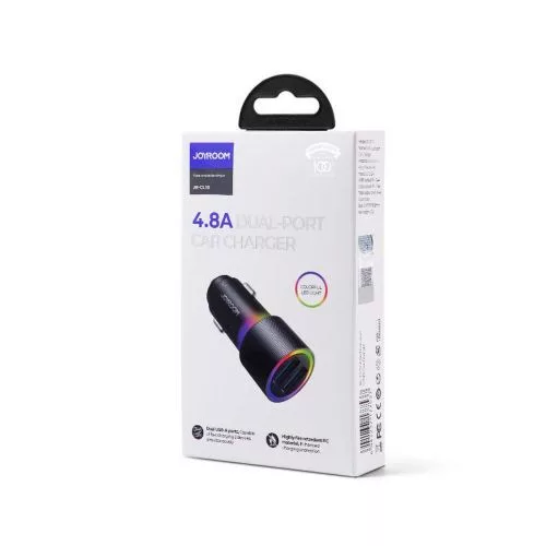 Joyroom autós töltő U+U, 24W, LED Light (fekete)