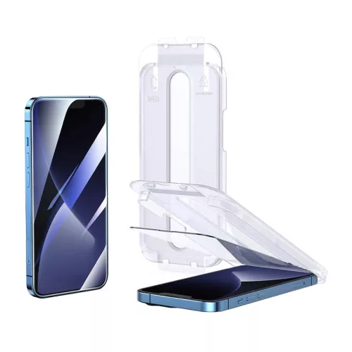 Joyroom iPhone 14 Pro Easy Fit teljes kijelzős edzett üveg 9H – felhelyező keret átlátszó