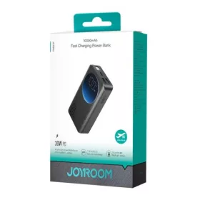   Joyroom powerbank – kijelzővel, C+U+U, PD 30W, 10000mAh – USB-A – Typle-C kábel (0.25m) and built-in Flashlight (fekete)