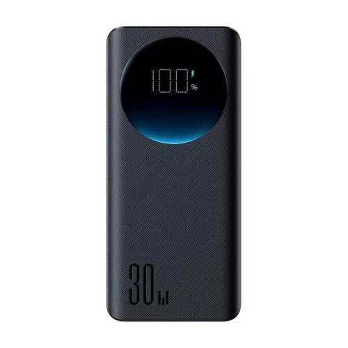 Joyroom powerbank – kijelzővel, C+U+U, PD 30W, 20000mAh – USB-A – Typle-C kábel (0.25m) and built-in Flashlight (fekete)