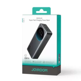   Joyroom powerbank – kijelzővel, C+C+U, PD 65W, 30000mAh – Type-C – Typle-C kábel (1,20m) (fekete)