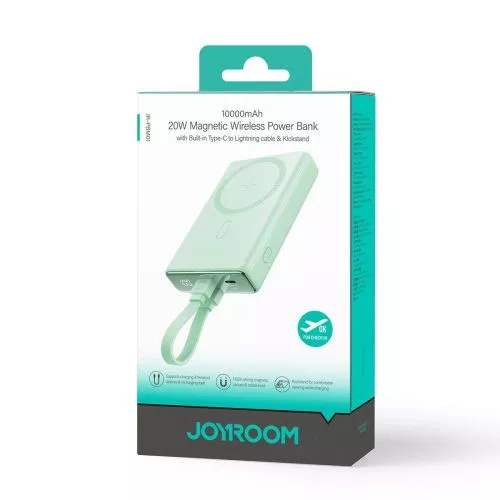Joyroom powerbank mágneses vezeték nélküli charging, MagSafe 15W, C+Lightning. PD 20W, 10000mAh – Type-C - Lightning kábel (zöld)