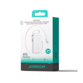   Joyroom powerbank 10000mAh digitális kijelzővel, PD 35W, beépített visszahúzható USB-C és Lightning kábellel (0,7m) (fehér)