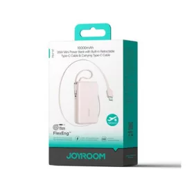   Joyroom powerbank 10000mAh C+U+U PD 35W beépített visszahúzható 2x Type-C kábellel (rózsaszín)