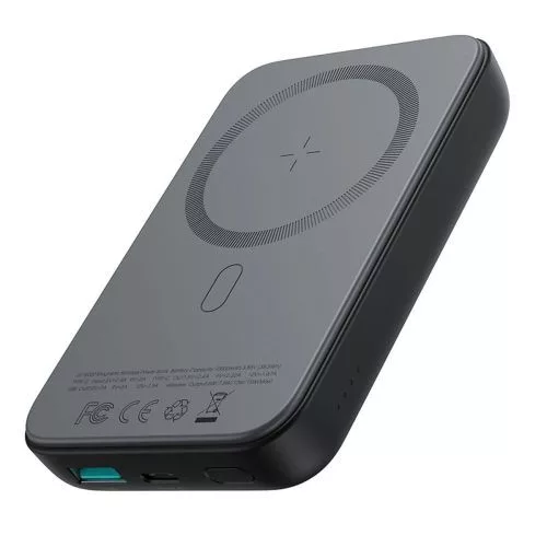 Joyroom powerbank mágneses vezeték nélküli charging, MagSafe, C+U, PD 20W, 10000mAh, – USB - Lightning kábel (0.25m) (fekete)