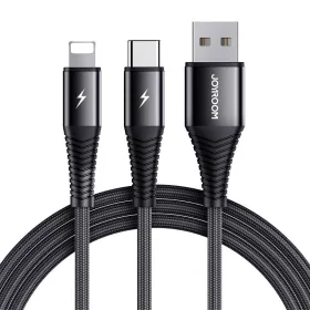   Joyroom 2in1 USB-C És Lightning Kábel 3A 1.2m (Fekete) (S-1230G12)