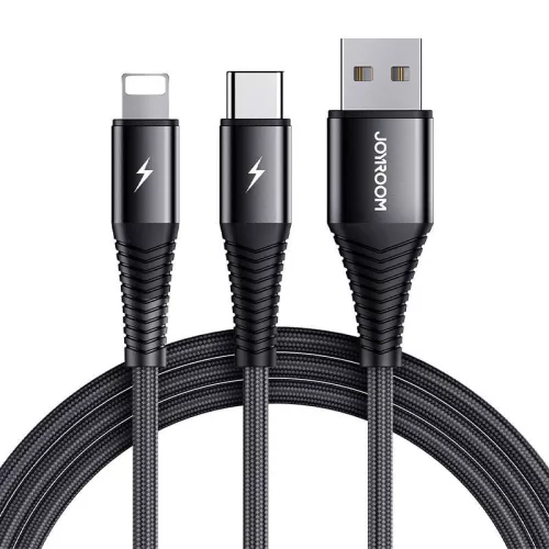 Joyroom 2in1 USB-C És Lightning Kábel 3A 1.2m (Fekete) (S-1230G12)