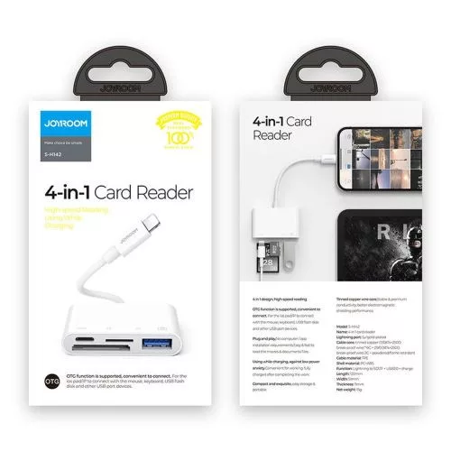 Joyroom átalakító HUB Lightning (apa) to USB OTG (anya) + Type-C (anya) + Card Readers (SD,TF) (fehér)