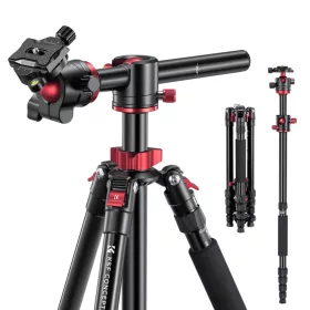   K&F Concept T255A4+BH-32L Horizontal Alumínium Tripod/ Monopod (170/ 176cm Állvány) (Piros)