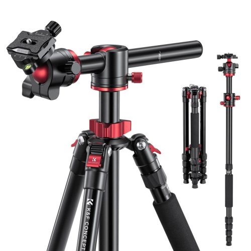 K&F Concept T255A4+BH-32L Horizontal Alumínium Tripod/ Monopod (170/ 176cm Állvány) (Piros)
