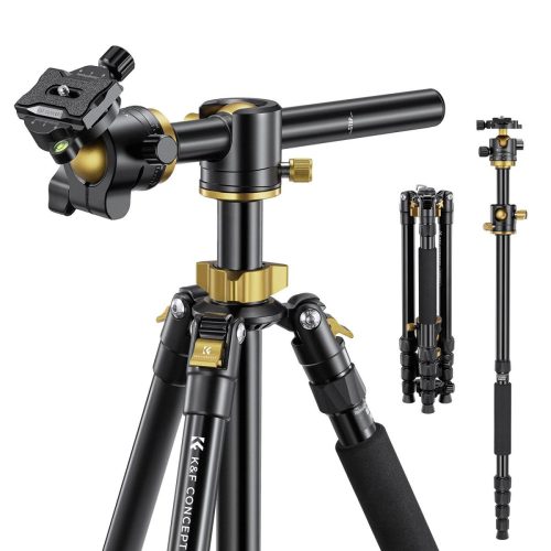 K&F Concept T255A4+BH-32L Horizontal Alumínium Tripod/ Monopod (170/ 176cm Állvány) (Arany)