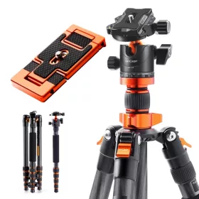   K&F Concept D255C4+BH-28L Carbon-Fiber Szénszálas Tripod/ Monopod (172/ 178cm Állvány) + 2in1 Mobiltartó-adapter