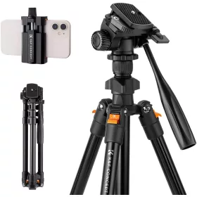   K&F Concept K234A0 Alumínium Tripod + Videó-fej/ Mobil-tartó adapter (162cm Állvány)