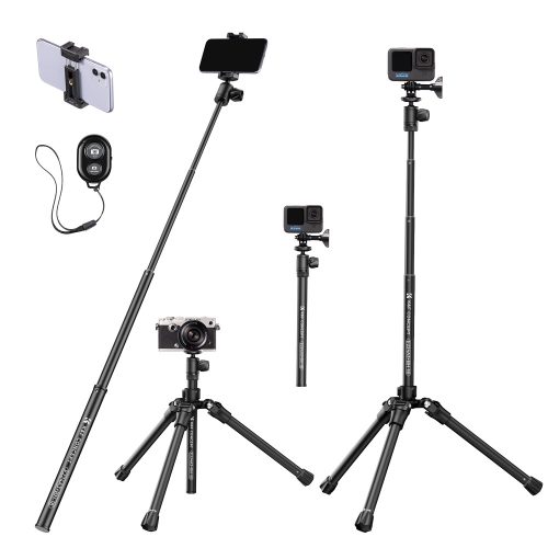 K&F Concept E224A3+BH-18 Akciókamera & Okostelefon Selfie bot / Monopod / Tripod - Bluetooth Távirányítós Szelfi Stick (170cm) -Fekete