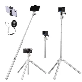   K&F Concept E224A3+BH-18 Akciókamera & Okostelefon Selfie bot / Monopod / Tripod - Bluetooth Távirányítós Szelfi Stick (170cm) -Fehér