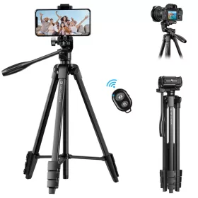   K&F Concept B174A1 Alumínium Utazó Mobil/ Okostelefon/ Kamera Tripod (150cm Állvány) +Bluetooth kapcsoló