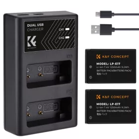   K&F Concept 3in1 Canon LPE17 1250mAh Akkumulátor (2db) + Utazó USB Töltő Kit