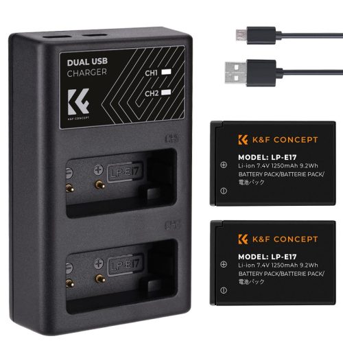 K&F Concept 3in1 Canon LPE17 1000mAh Akkumulátor (2db) + Utazó USB Töltő Kit