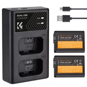   K&F Concept 3in1 2db Sony NP-FW50 1100mAh Akkumulátor + Utazó USB Töltő Kit