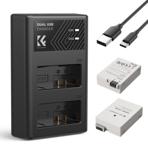 K&F Concept 3in1 Canon LP-E8 1200mAh Akkumulátor (2db) + LPE8 Utazó USB Töltő Kit