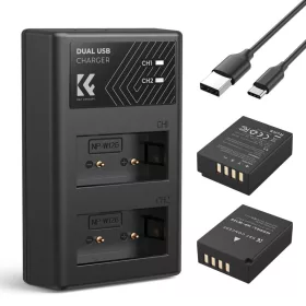   K&F Concept 3in1 Fujifilm NP-W126S 1300mAh Akkumulátor (2db) + NP-W126S Utazó USB Töltő Kit