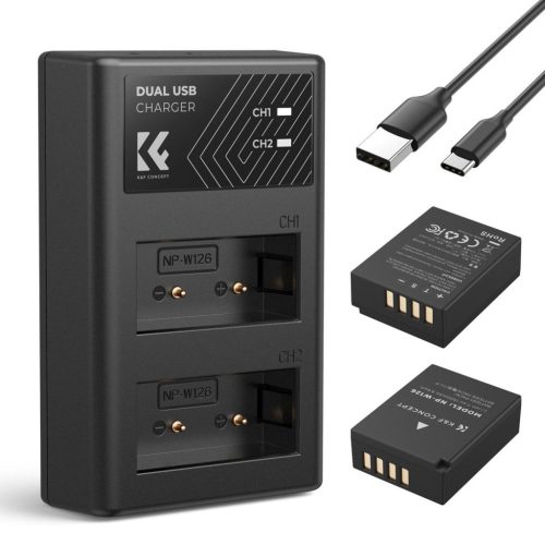 K&F Concept 3in1 Fujifilm NP-W126S 1300mAh Akkumulátor (2db) + NP-W126S Utazó USB Töltő Kit