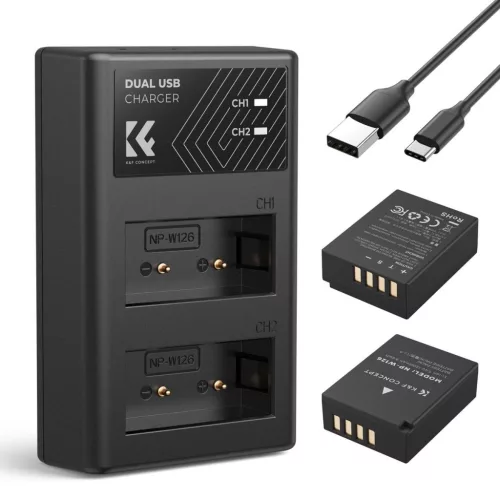 K&F Concept NP-W126 1300mAh dupla akkumulátor + kétcsatornás töltő (Fujifilm)
