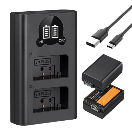 K&F Concept 3in1 Nikon EN-EL25 1600mAh Akkumulátor (2db) + EN-EL25A Utazó USB Töltő Kit
