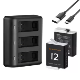   K&F Concept 3in1 GoPro Hero 12/ 11/ 10/9 1730mAh Akkumulátor (2db) + GoPro 12/11/10/9 Utazó USB Töltő Kit