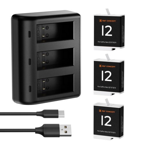 K&F Concept GoPro Hero 12/11/10/9 Akkumulátor 1730mAh + Töltő Szett