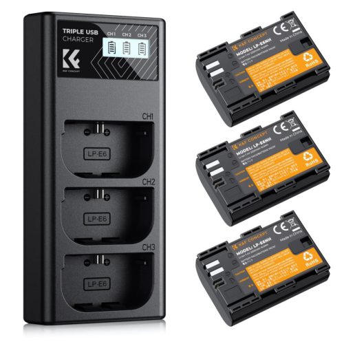K&F Concept Canon LP-E6/LP-E6NH 2250mAh Akkumulátor & USB TripaTöltő Kit