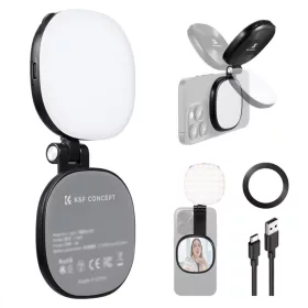   K&F Concept mágneses telefon LED-lámpa sminktükörrel, összecsukható (3000–6500K, fekete)