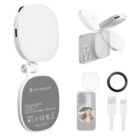   K&F Concept mágneses telefon LED-lámpa sminktükörrel, összecsukható (3000–6500K, fehér)