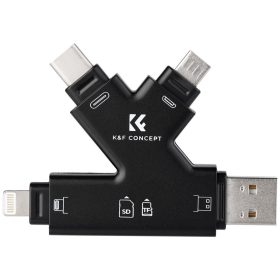   K&F Concept 4in1 USB/ Type-C/ MicroUSB/ Apple Lightning SD, MicroSD, TF Kártyolvasó