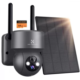   K&F Concept PTZ Biztonsági-Kamera - 1080p IP66 Napelemes 2.4GHz 14.400mAh Security Camera (Fekete)