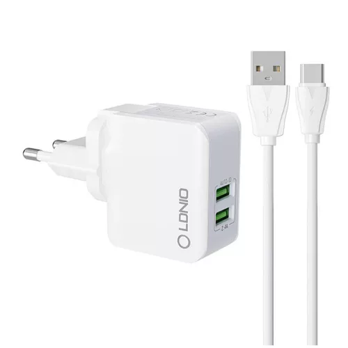 LDNIO 2 USB-s Fali Töltő /USB-C Kábel(A2203-Type-C)