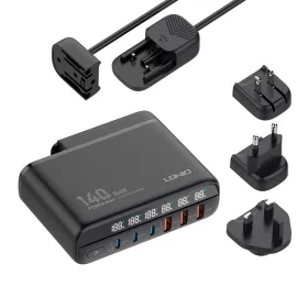  LDNIO 140W Kijelzős Töltő 3x USB-A És 3x /USB-C Csatlakozó (A6140C)